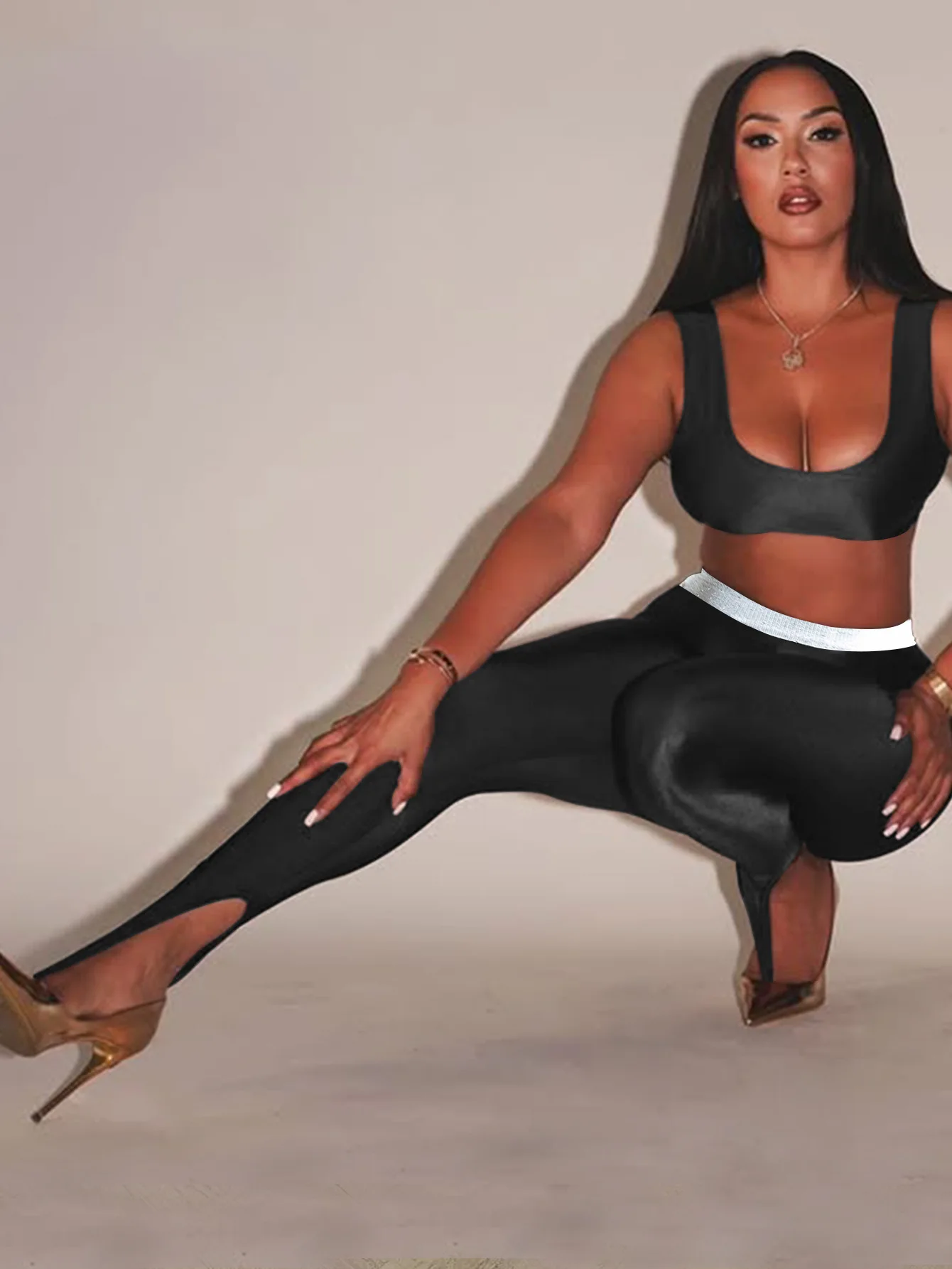 Shiny Stirrup Leggings Shinning Waist Band Yoga Pants Rave Party Outfits, Sexy Sheer Tights Sexy Club