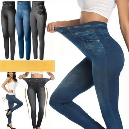 European American High Elasticity Denim Printed Leggings Women's High Waist Slim Leggings Gym Trainning Cycling Fashion Shorts