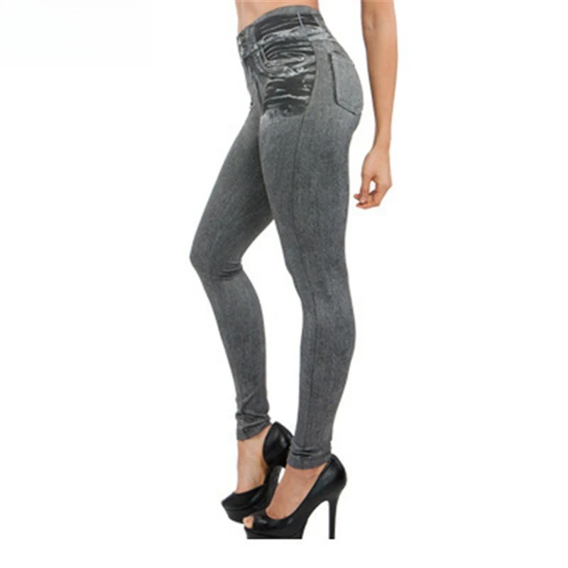 European American High Elasticity Denim Printed Leggings Women's High Waist Slim Leggings Gym Trainning Cycling Fashion Shorts
