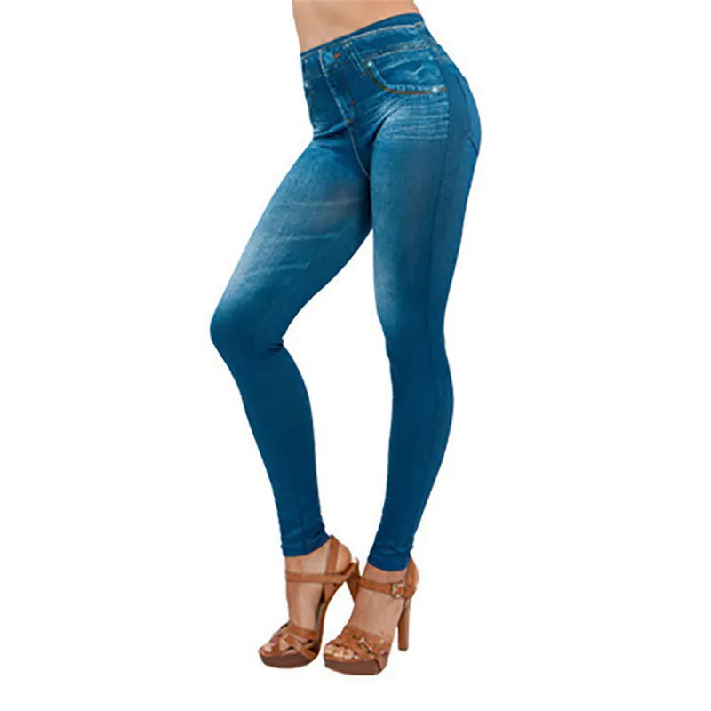 European American High Elasticity Denim Printed Leggings Women's High Waist Slim Leggings Gym Trainning Cycling Fashion Shorts