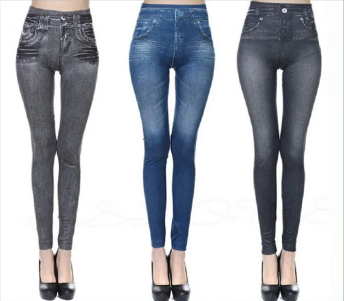 European American High Elasticity Denim Printed Leggings Women's High Waist Slim Leggings Gym Trainning Cycling Fashion Shorts