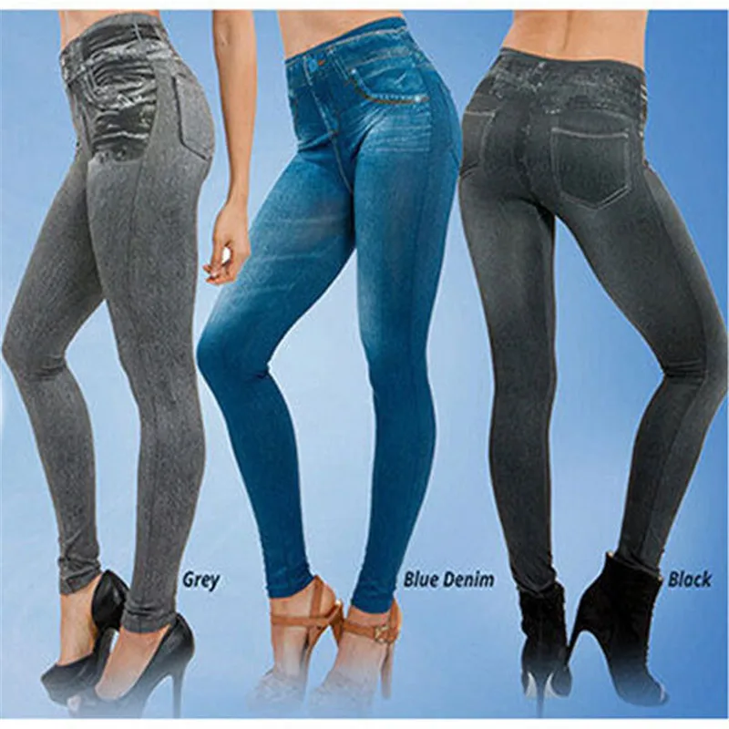 European American High Elasticity Denim Printed Leggings Women's High Waist Slim Leggings Gym Trainning Cycling Fashion Shorts