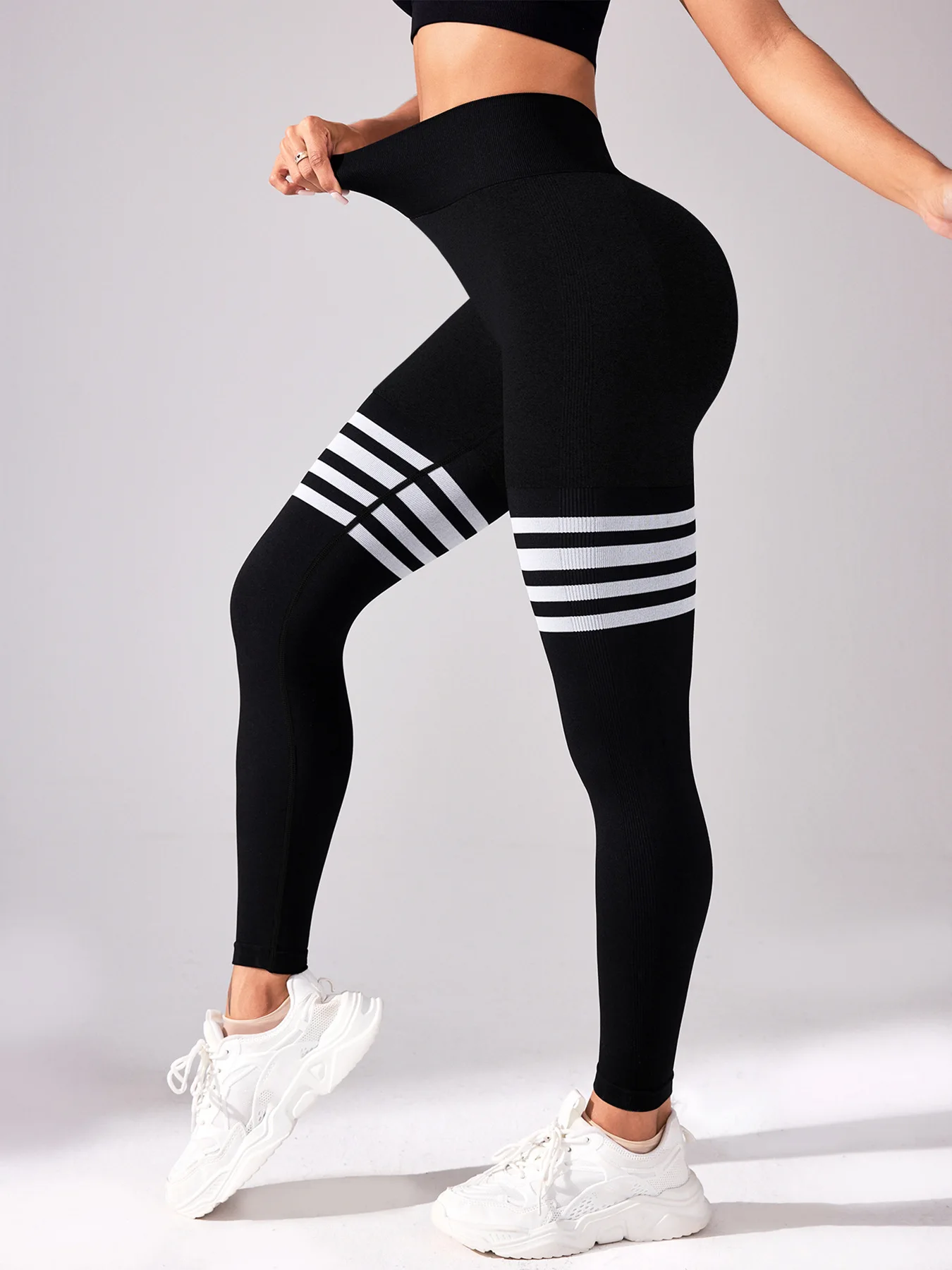 Women V Back Line Leggings Butt Lifting Gym Fitness Athletic Workout Elastic Leggins Outdoor Yoga Pants Sports Training Tights