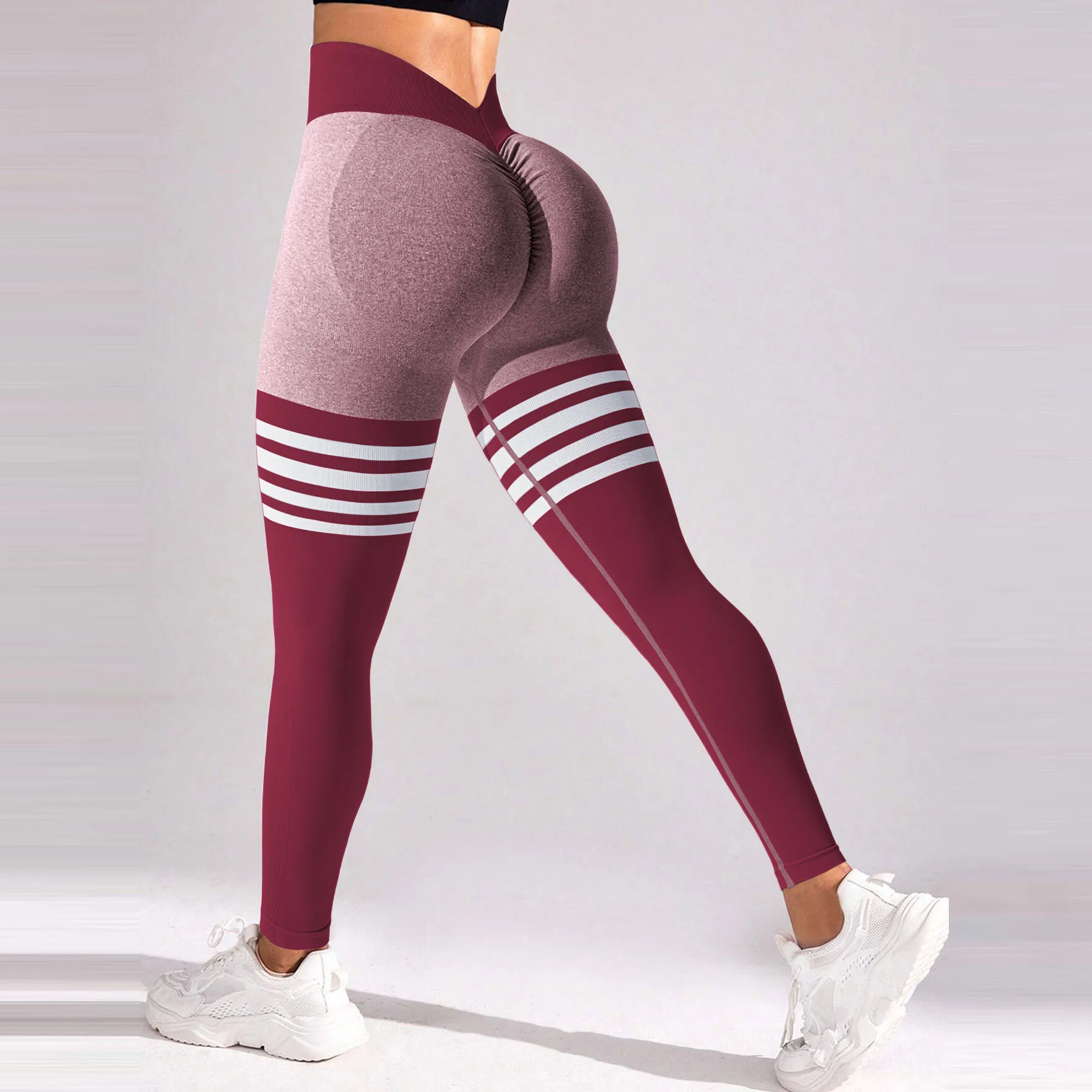 Women V Back Line Leggings Butt Lifting Gym Fitness Athletic Workout Elastic Leggins Outdoor Yoga Pants Sports Training Tights