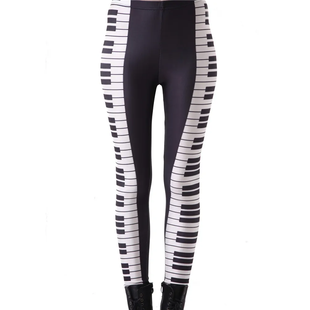 New Sexy Yoga Pants Black White Piano Keys Prints Elastic Slim Fitness Gym Sport Workout Women Leggings  Dropshipping