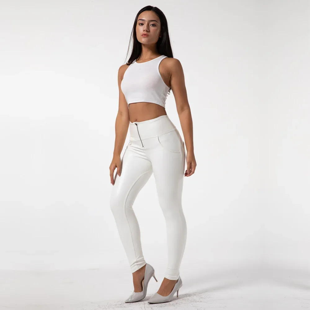 Shascullfites High Waist Faux Leather Leggings for Women Booty Lifting Stretch White Latex Shaping Leggings