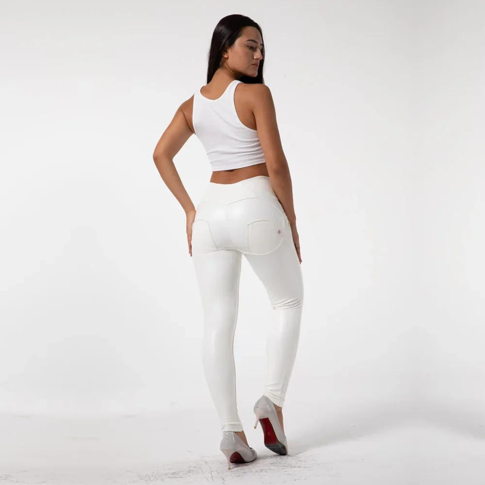 Shascullfites High Waist Faux Leather Leggings for Women Booty Lifting Stretch White Latex Shaping Leggings