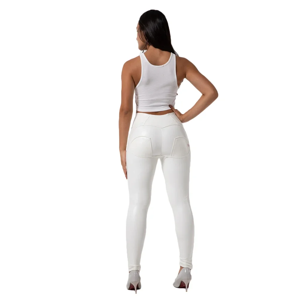 Shascullfites High Waist Faux Leather Leggings for Women Booty Lifting Stretch White Latex Shaping Leggings