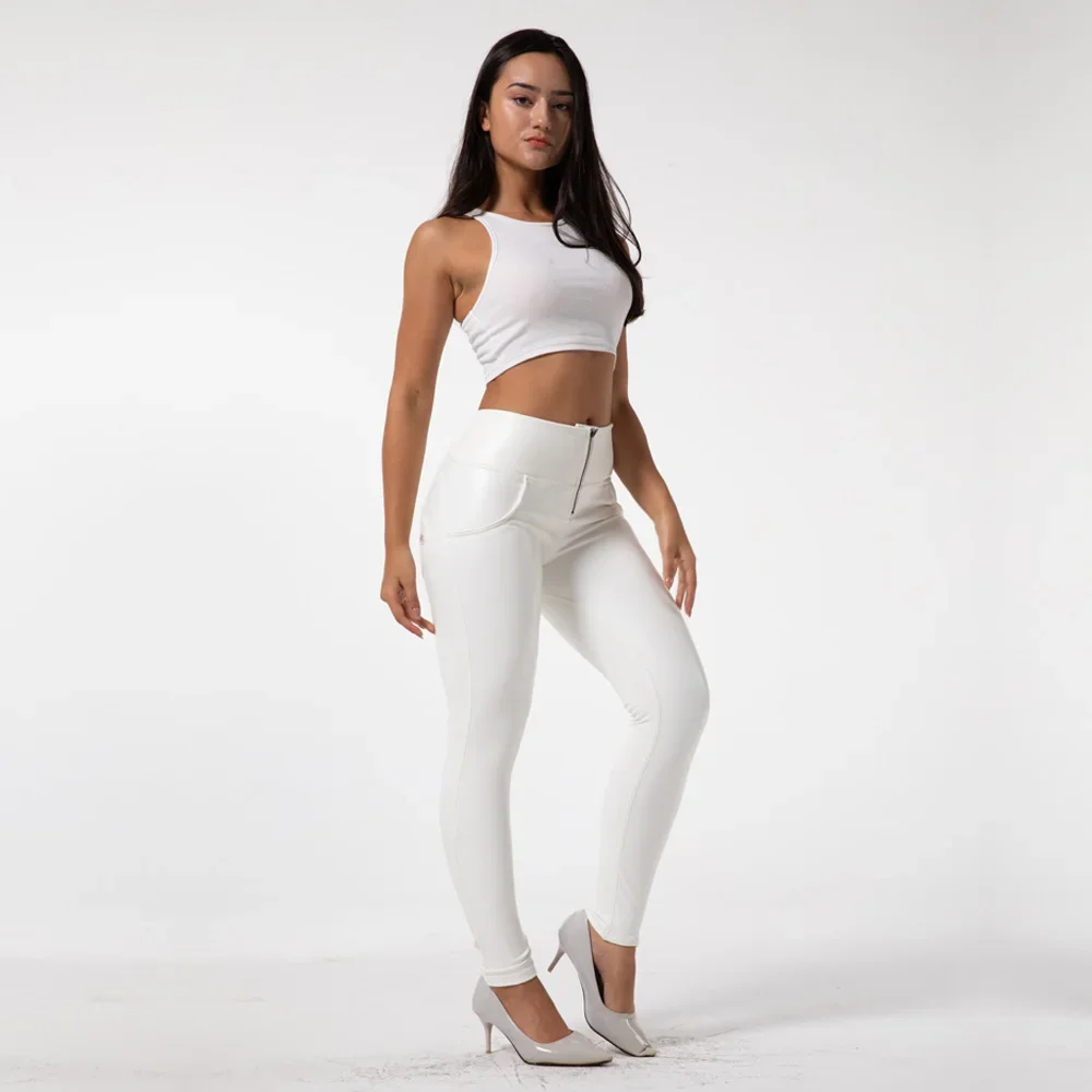 Shascullfites High Waist Faux Leather Leggings for Women Booty Lifting Stretch White Latex Shaping Leggings
