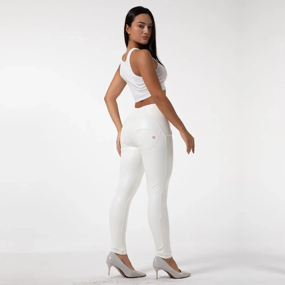 Shascullfites High Waist Faux Leather Leggings for Women Booty Lifting Stretch White Latex Shaping Leggings