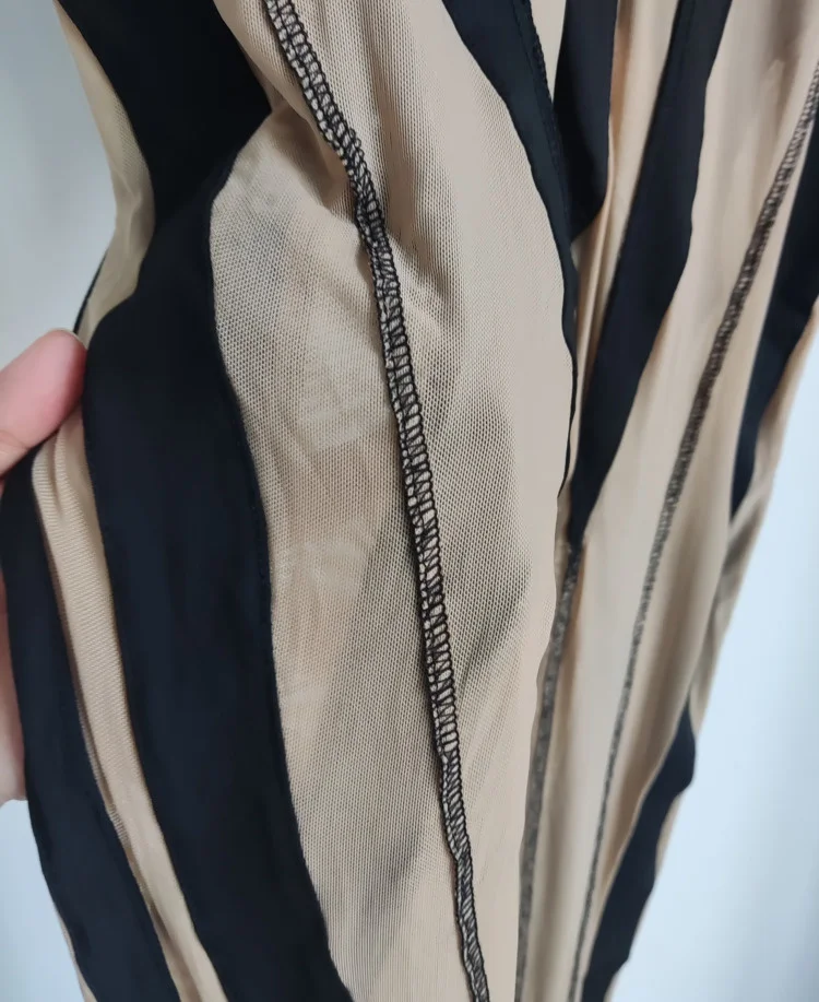 DEAT Fashion Women‘s High Waist Elastic Leggings Vertical Stripes Patchwork Gauze Trousers Female Summer 2024 New Tide WW969