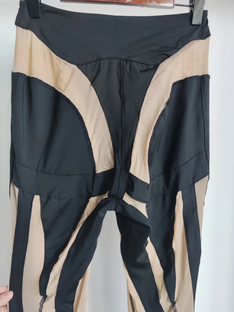 DEAT Fashion Women‘s High Waist Elastic Leggings Vertical Stripes Patchwork Gauze Trousers Female Summer 2024 New Tide WW969