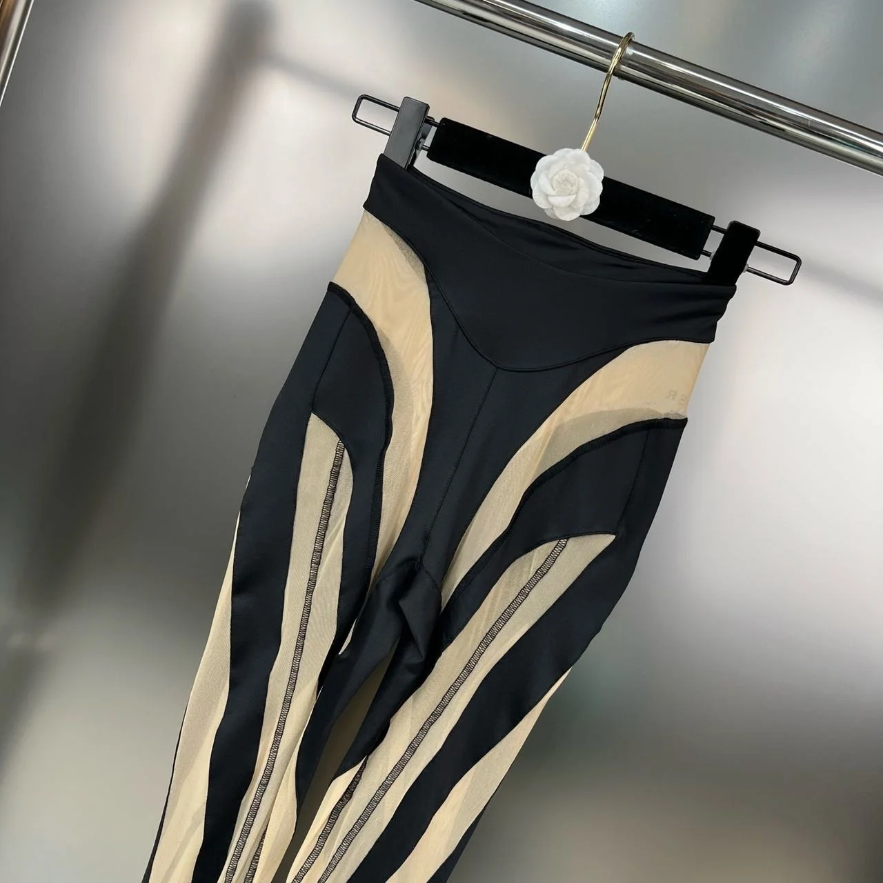 DEAT Fashion Women‘s High Waist Elastic Leggings Vertical Stripes Patchwork Gauze Trousers Female Summer 2024 New Tide WW969