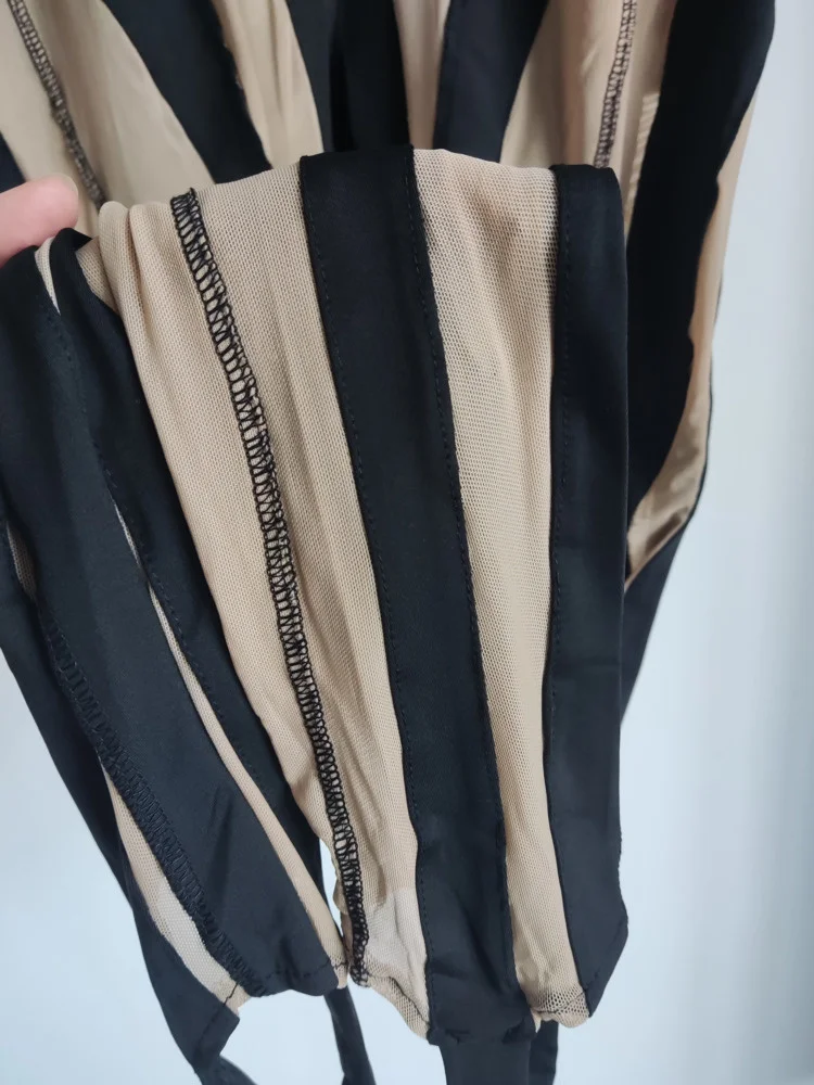 DEAT Fashion Women‘s High Waist Elastic Leggings Vertical Stripes Patchwork Gauze Trousers Female Summer 2024 New Tide WW969