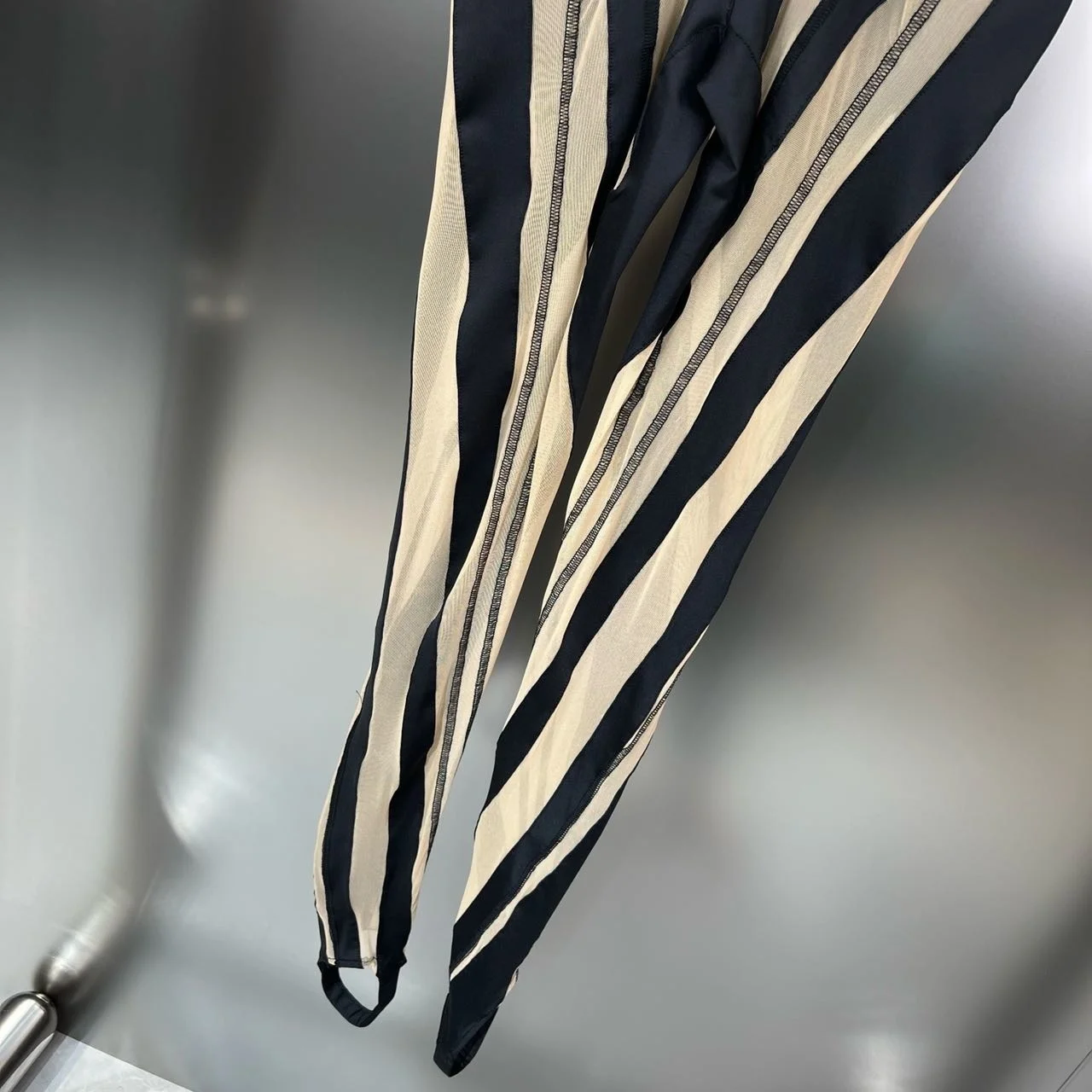 DEAT Fashion Women‘s High Waist Elastic Leggings Vertical Stripes Patchwork Gauze Trousers Female Summer 2024 New Tide WW969