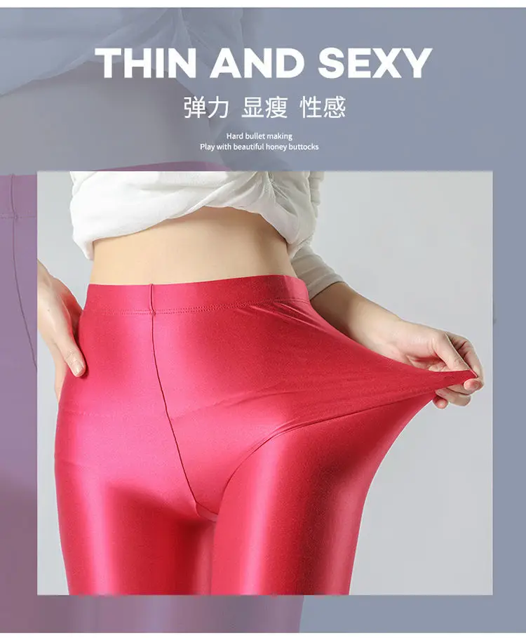 Summer Glossy Satin Leggings Sports Tights Women Pants High Waist Solid Color Slim Fit Casual Running Yoga Gym Leggings 2023