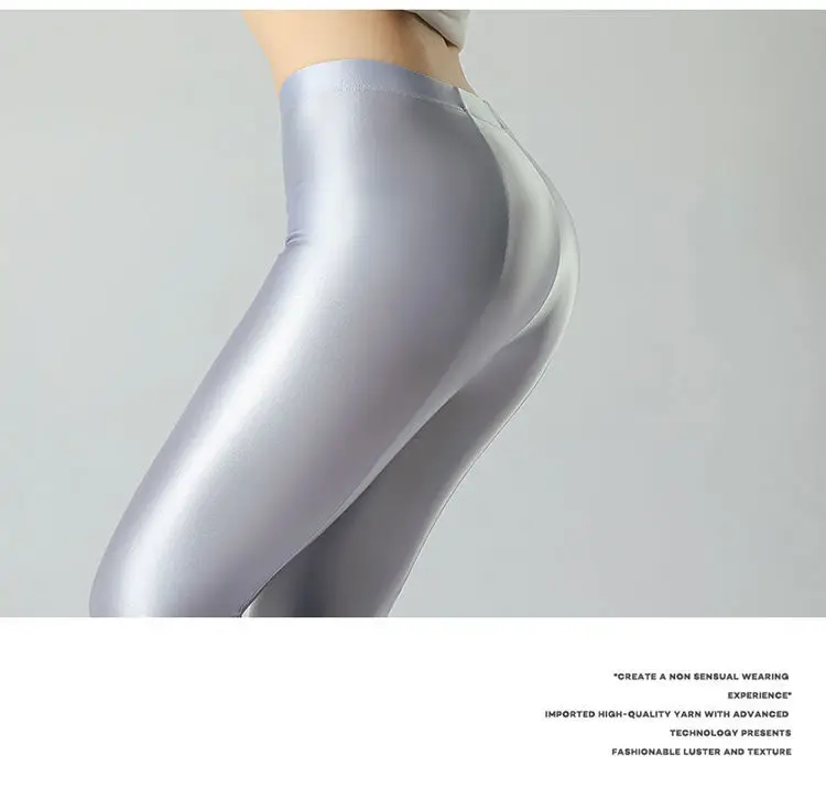 Summer Glossy Satin Leggings Sports Tights Women Pants High Waist Solid Color Slim Fit Casual Running Yoga Gym Leggings 2023