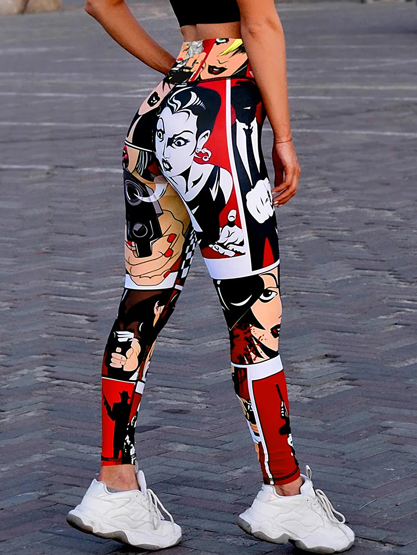 Women's High-Waisted Lip Print Yoga Pants Sexy Red Lips Poster Design Workout Leggings