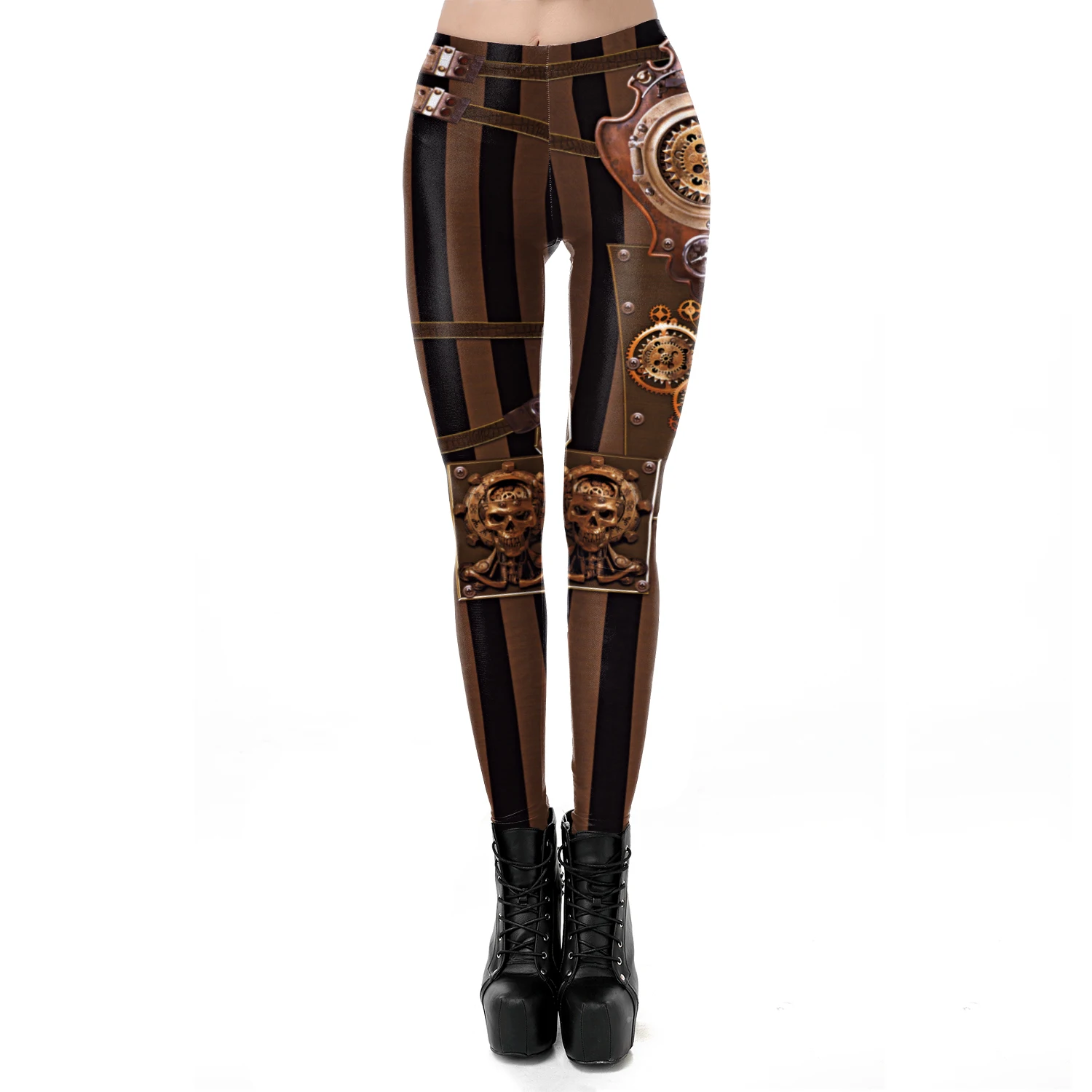 NADANBAO Steampunk Series Leggings Fashion Retro Gear Machinery Print Trousers Women Sexy Elastic Pants Fitness Slim Leggings