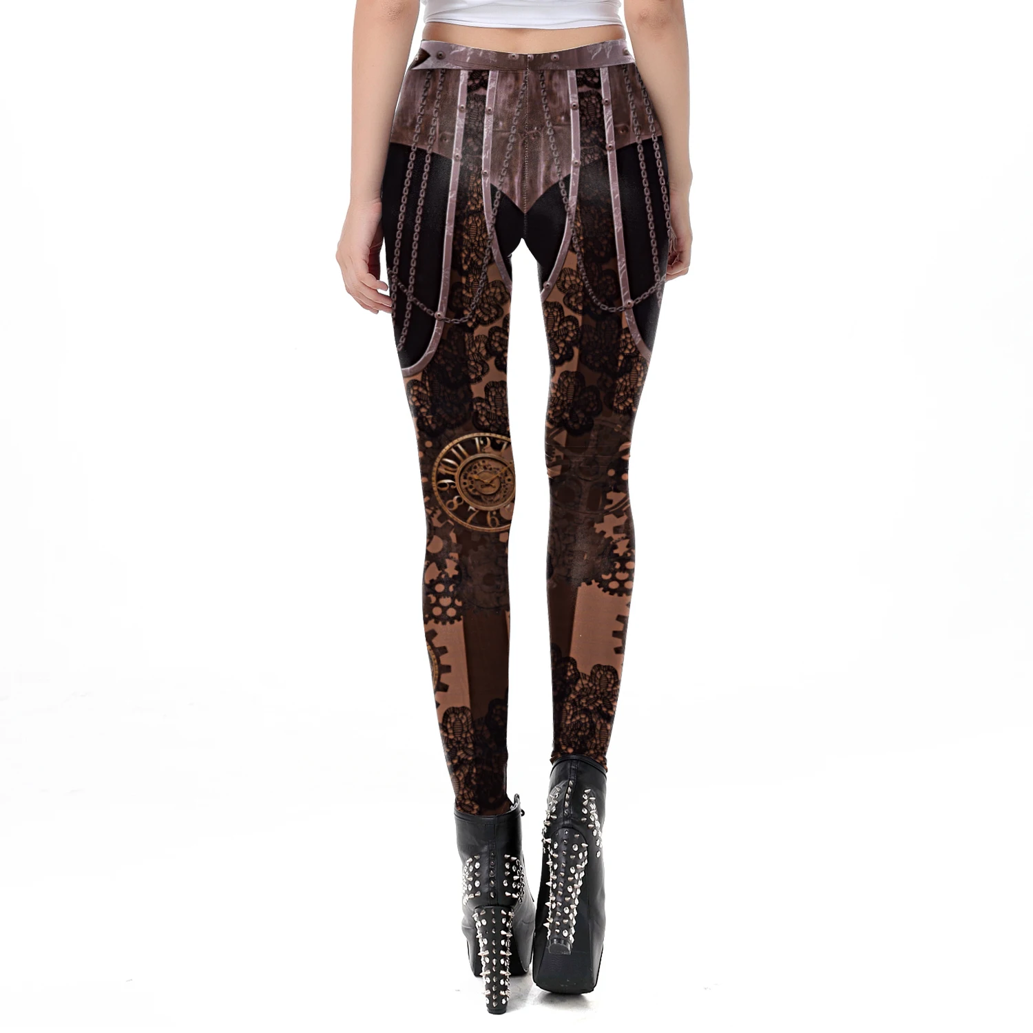 NADANBAO Steampunk Series Leggings Fashion Retro Gear Machinery Print Trousers Women Sexy Elastic Pants Fitness Slim Leggings