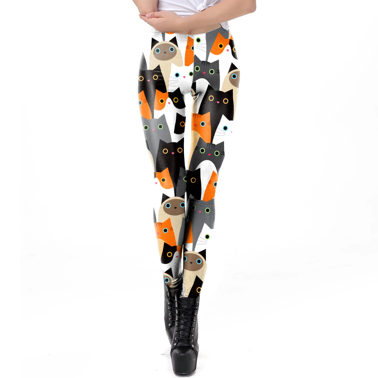 NADANBAO New Cartoon Women Leggings Cat Print Elastic Fitness Leggins High Quality Polyester Mid Waist Legins Spring