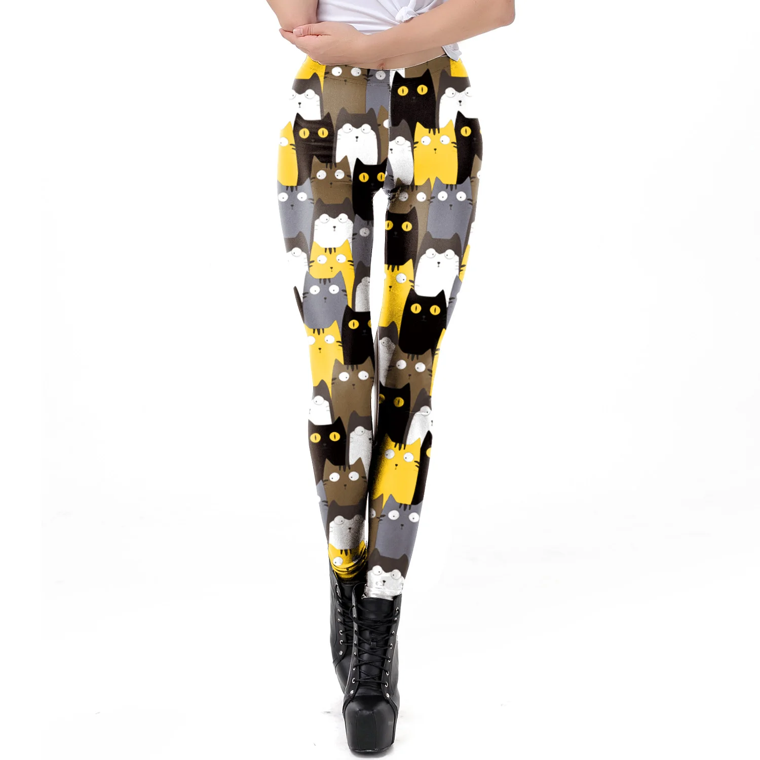 NADANBAO New Cartoon Women Leggings Cat Print Elastic Fitness Leggins High Quality Polyester Mid Waist Legins Spring