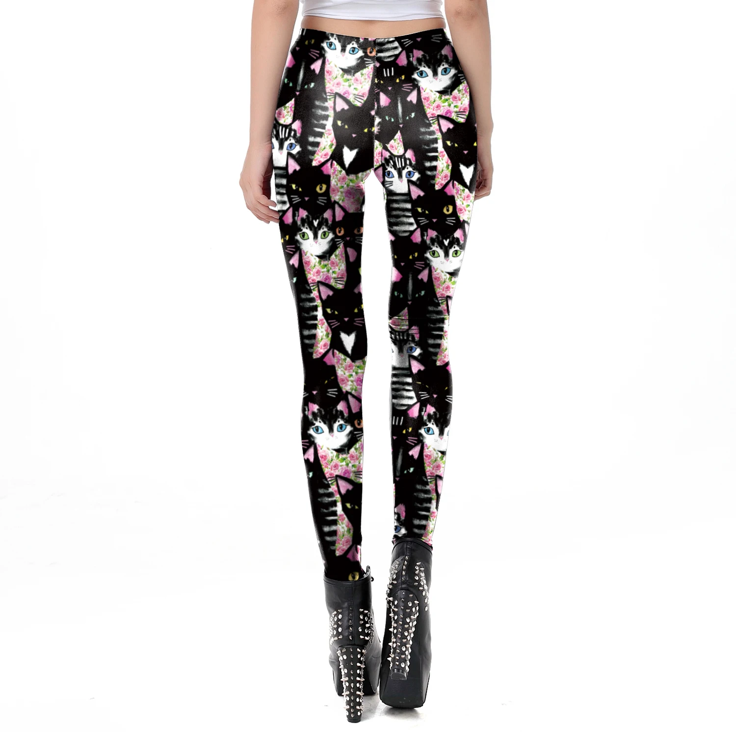 NADANBAO New Cartoon Women Leggings Cat Print Elastic Fitness Leggins High Quality Polyester Mid Waist Legins Spring