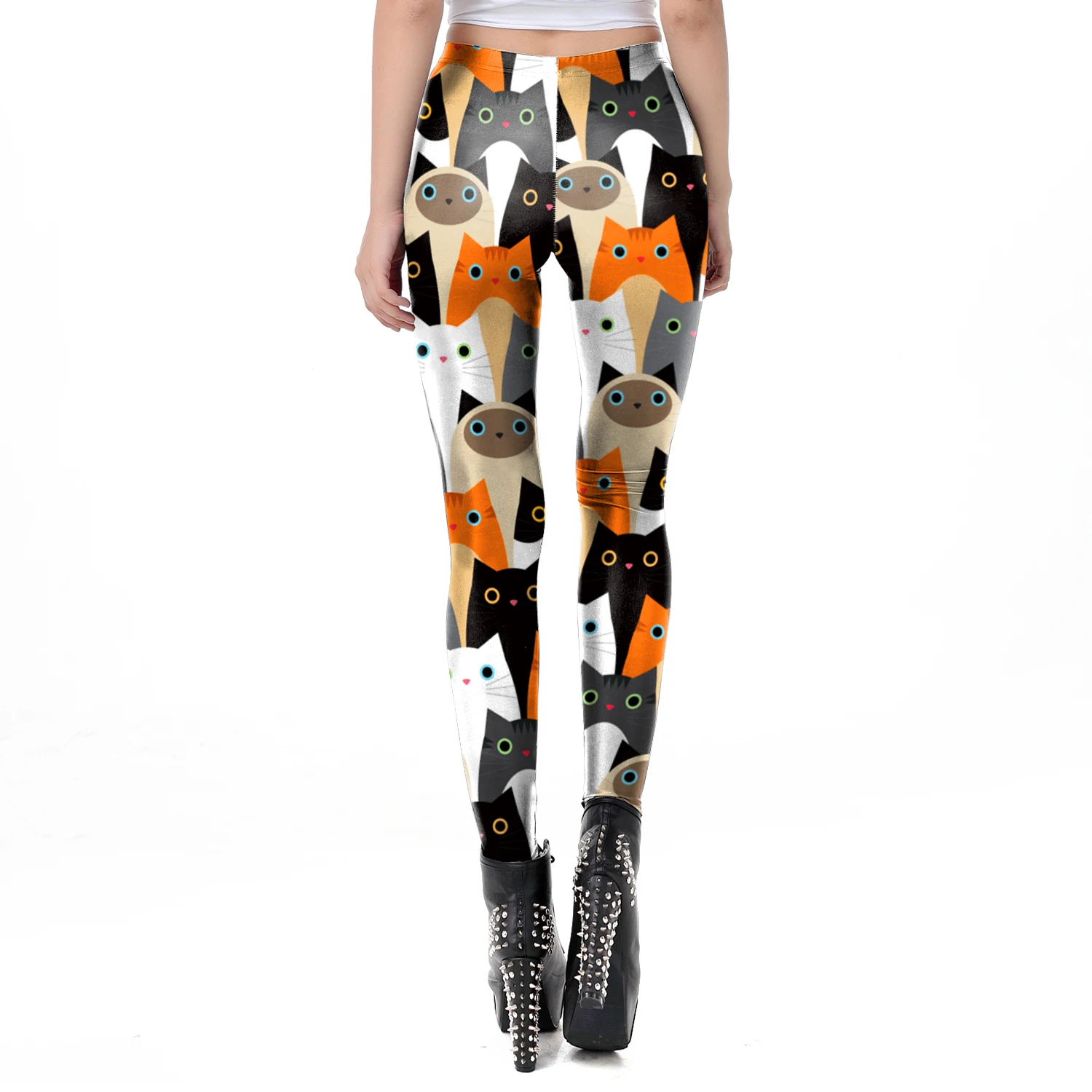 NADANBAO New Cartoon Women Leggings Cat Print Elastic Fitness Leggins High Quality Polyester Mid Waist Legins Spring