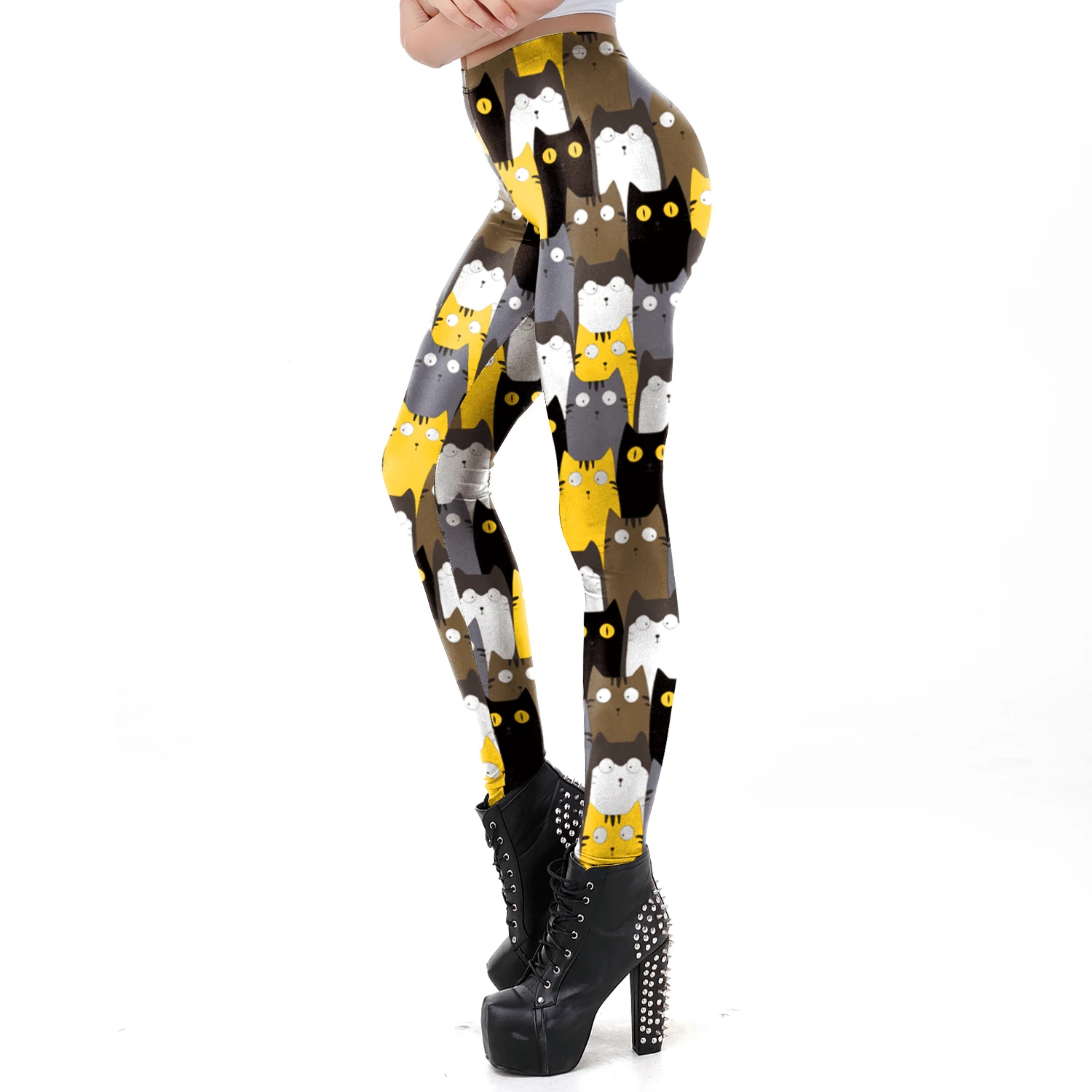 NADANBAO New Cartoon Women Leggings Cat Print Elastic Fitness Leggins High Quality Polyester Mid Waist Legins Spring