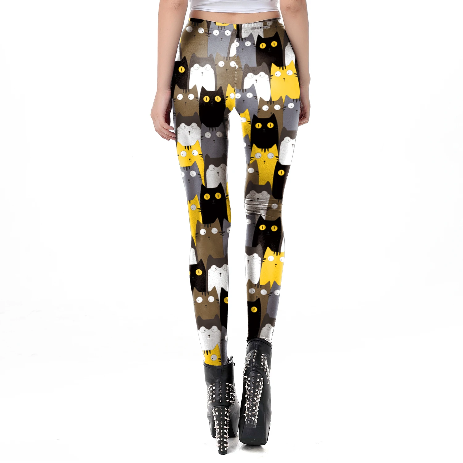 NADANBAO New Cartoon Women Leggings Cat Print Elastic Fitness Leggins High Quality Polyester Mid Waist Legins Spring