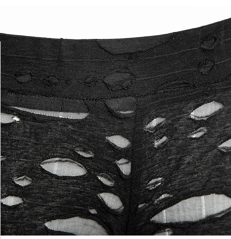 PUNK RAVE Gothic Women Broken Mesh Leggings High Elastic Holes Crocheted Breathable Ripped Pants Black Red Steampunk Charm Sexy