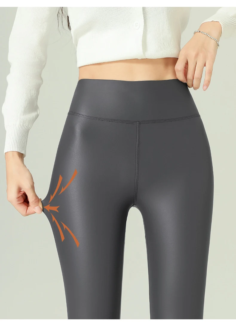 BIVIGAOS 2025 Fall Winter Baby PU Leather Leggings High Waist Elastic Slim Tight Sexy Leather Pants Thin Fleece Warm leggings