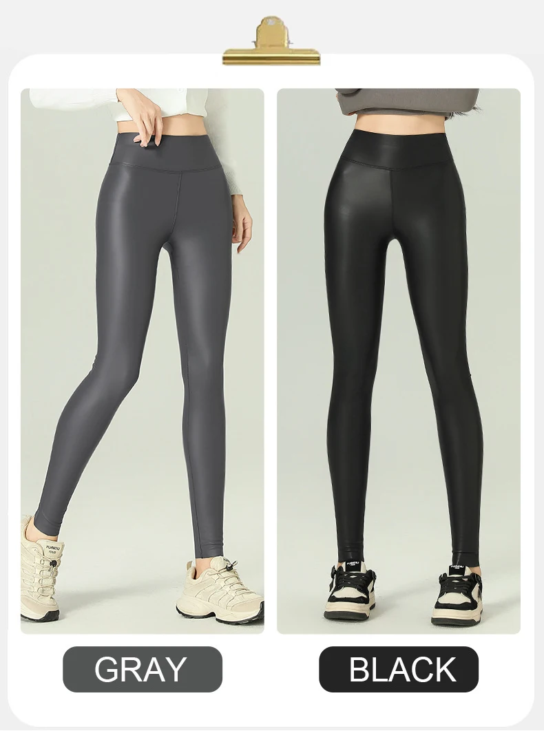BIVIGAOS 2025 Fall Winter Baby PU Leather Leggings High Waist Elastic Slim Tight Sexy Leather Pants Thin Fleece Warm leggings