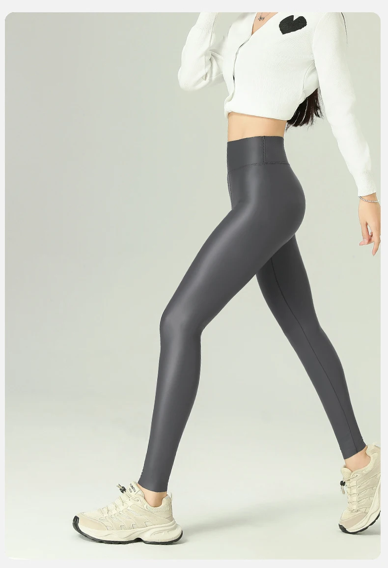 BIVIGAOS 2025 Fall Winter Baby PU Leather Leggings High Waist Elastic Slim Tight Sexy Leather Pants Thin Fleece Warm leggings
