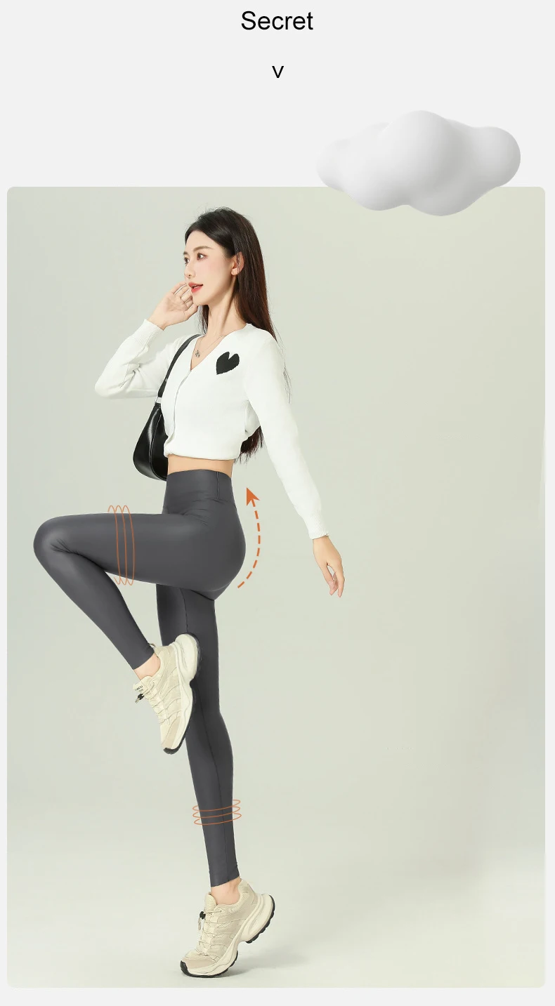 BIVIGAOS 2025 Fall Winter Baby PU Leather Leggings High Waist Elastic Slim Tight Sexy Leather Pants Thin Fleece Warm leggings