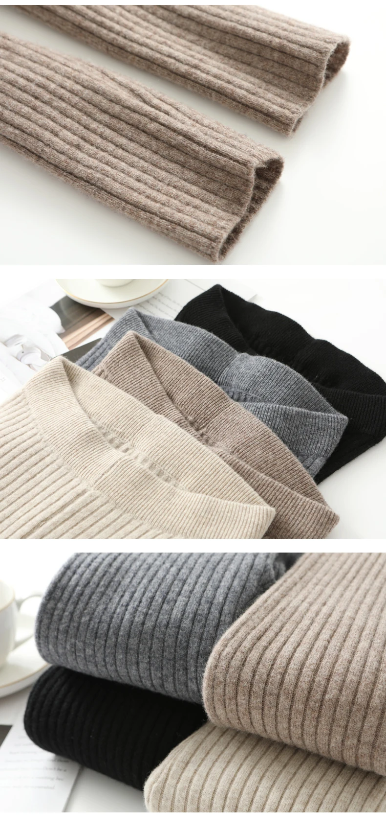 100% Merino Wool Striped Leggings Women's Winter Warm Knitted Tights Solid Color Women's Trousers