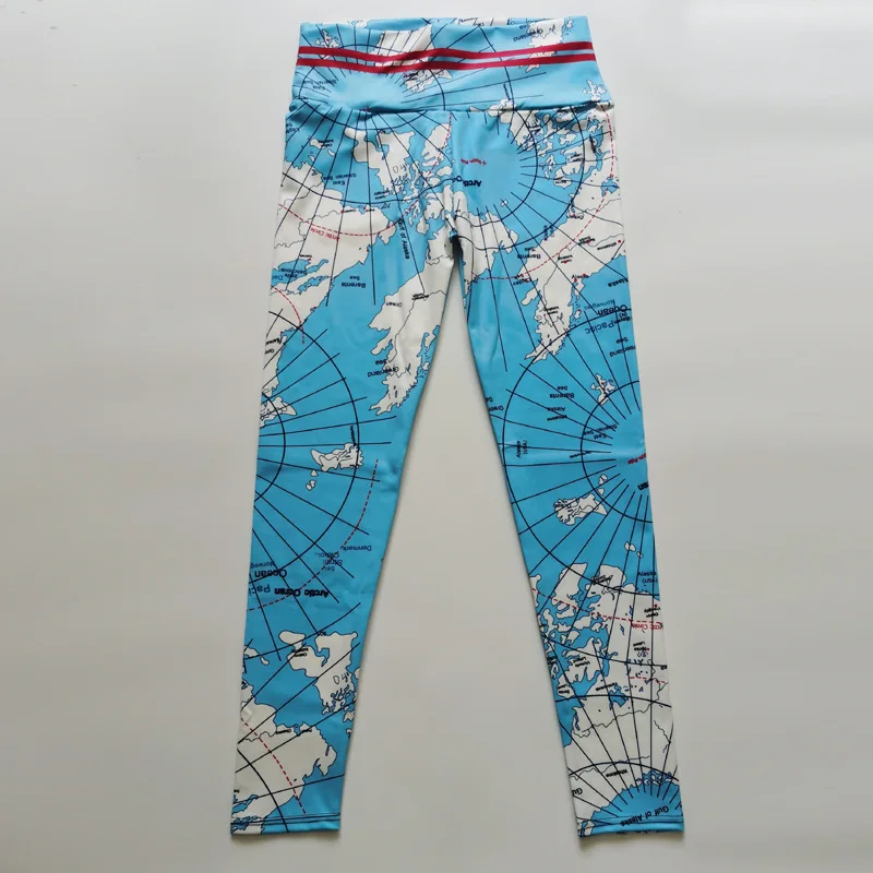NADANBAO Woman Map Printed Leggings High Waist Skinny Trousers Lady Sporty Workout Pants Female Outdoor Running Riding Bottom