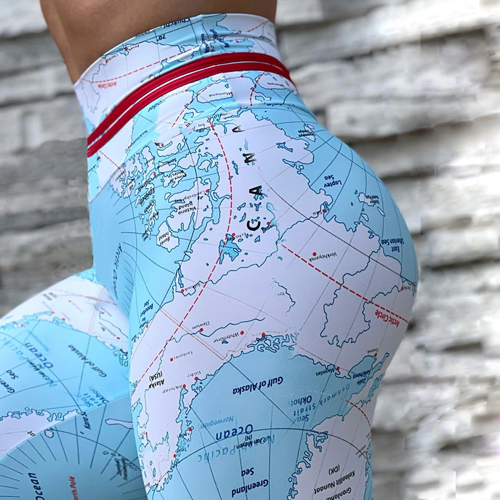 NADANBAO Woman Map Printed Leggings High Waist Skinny Trousers Lady Sporty Workout Pants Female Outdoor Running Riding Bottom