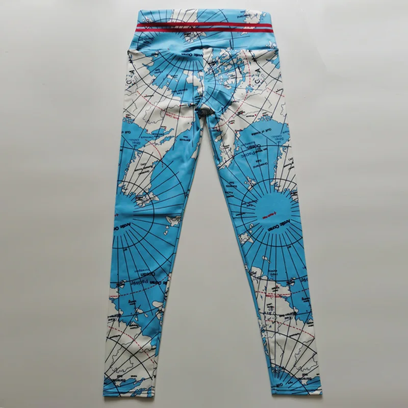 NADANBAO Woman Map Printed Leggings High Waist Skinny Trousers Lady Sporty Workout Pants Female Outdoor Running Riding Bottom