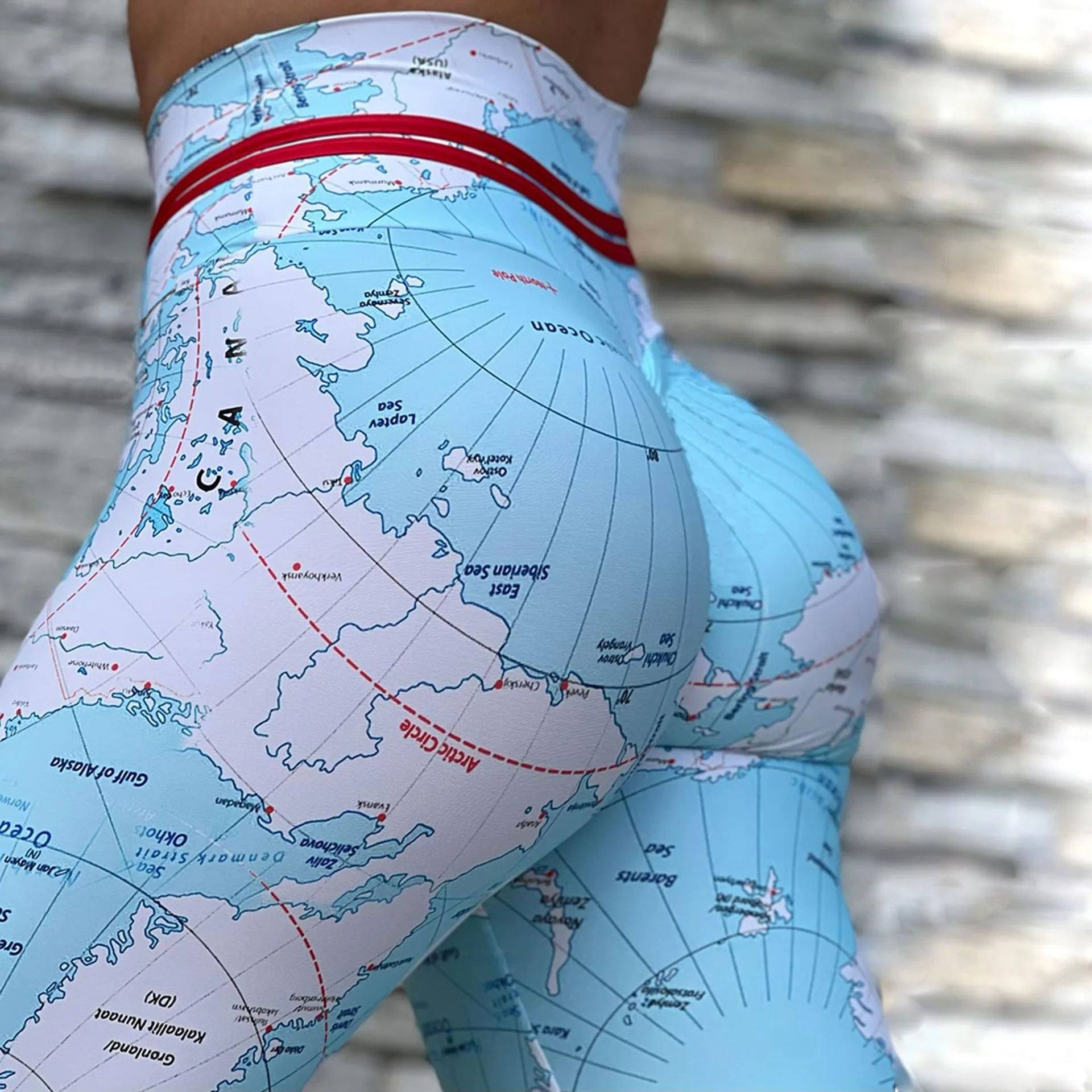 NADANBAO Woman Map Printed Leggings High Waist Skinny Trousers Lady Sporty Workout Pants Female Outdoor Running Riding Bottom