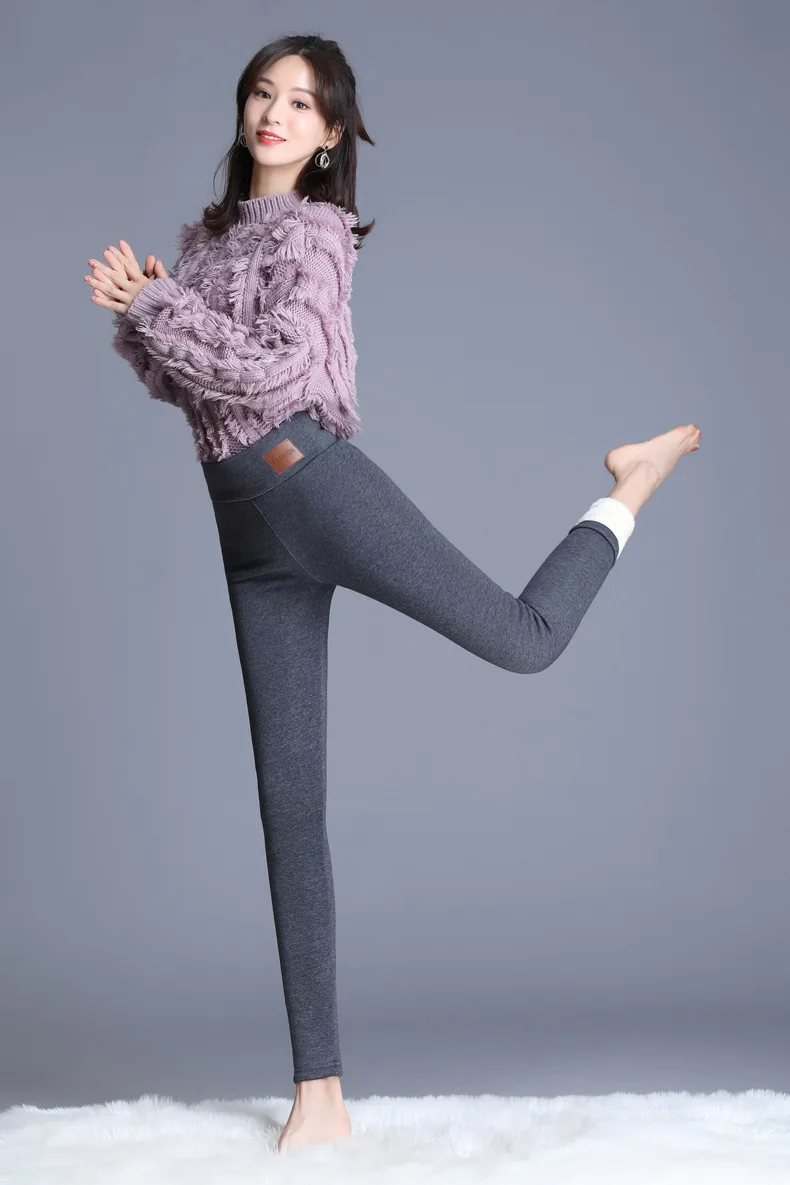 Fleece Lined Thermal Leggings Women Winter Leather Label Tights High Stretch Warm Fleece Lined Pants Outdoor Wear Cold Weather