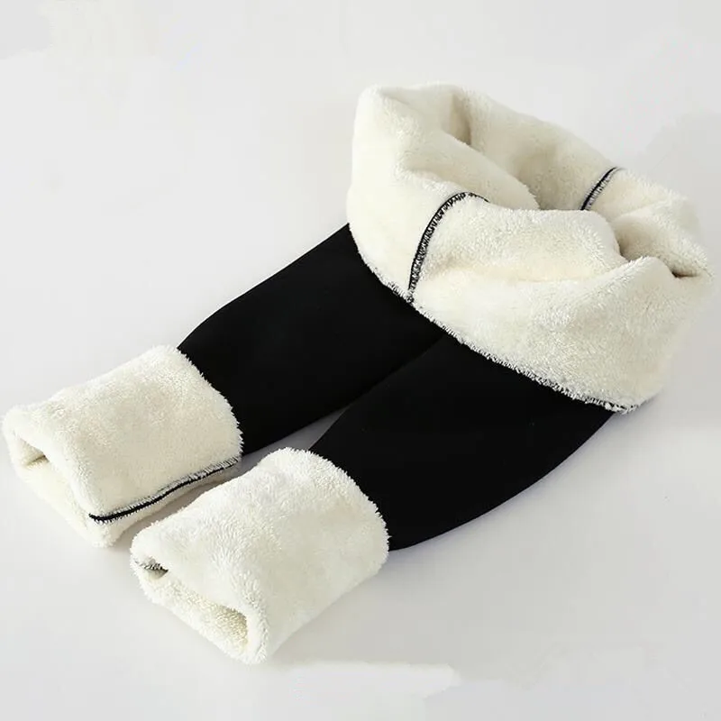 Fleece Lined Thermal Leggings Women Winter Leather Label Tights High Stretch Warm Fleece Lined Pants Outdoor Wear Cold Weather