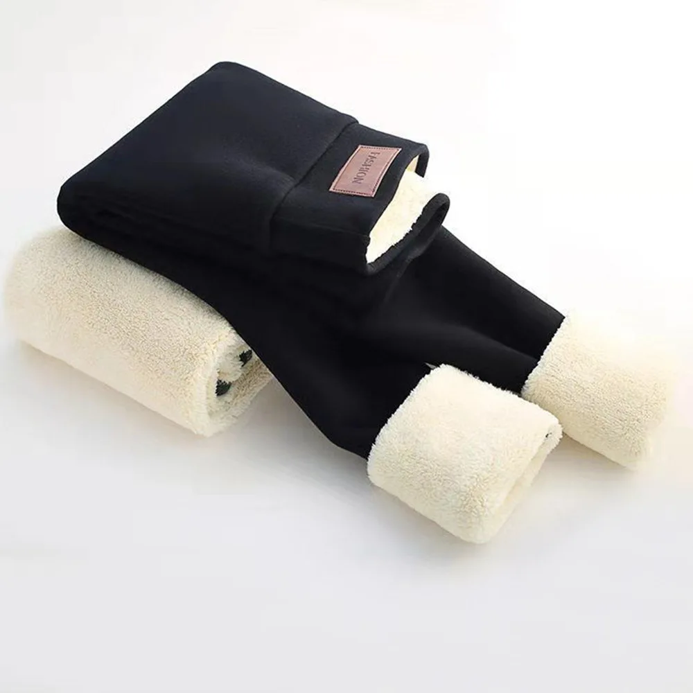 Fleece Lined Thermal Leggings Women Winter Leather Label Tights High Stretch Warm Fleece Lined Pants Outdoor Wear Cold Weather