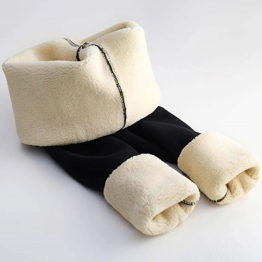 Fleece Lined Thermal Leggings Women Winter Leather Label Tights High Stretch Warm Fleece Lined Pants Outdoor Wear Cold Weather