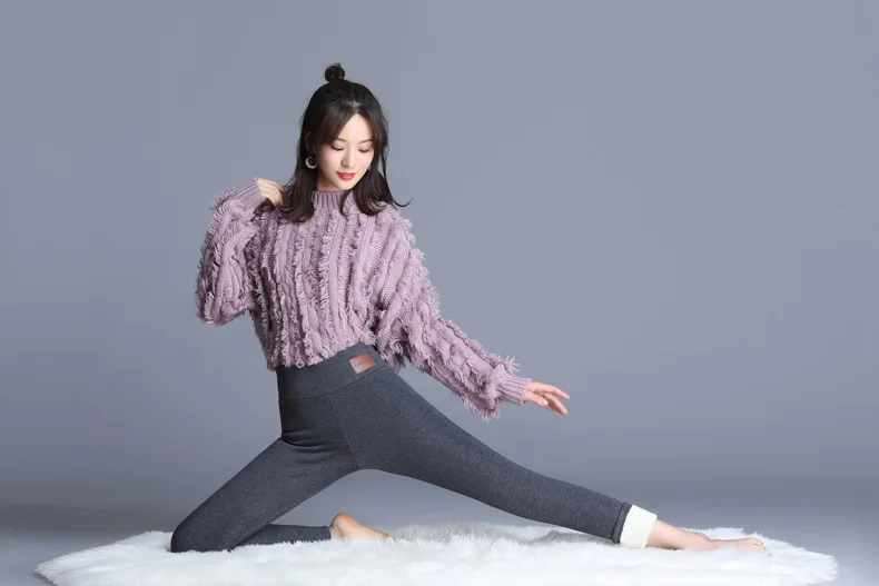 Fleece Lined Thermal Leggings Women Winter Leather Label Tights High Stretch Warm Fleece Lined Pants Outdoor Wear Cold Weather