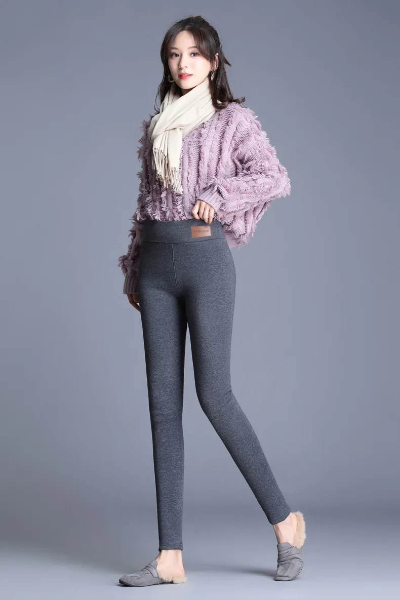 Fleece Lined Thermal Leggings Women Winter Leather Label Tights High Stretch Warm Fleece Lined Pants Outdoor Wear Cold Weather