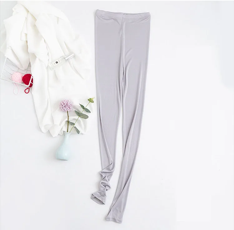 Women Natural Mulberry Silk Blend Stretchy Full Length Underpants Slim Leggings bottoming pants Thermal Pants plus size SG365