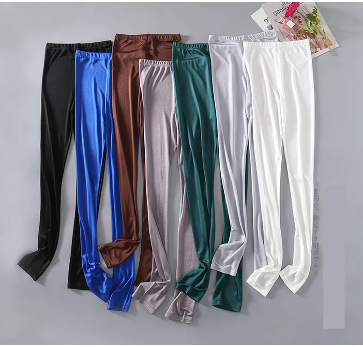 Women Natural Mulberry Silk Blend Stretchy Full Length Underpants Slim Leggings bottoming pants Thermal Pants plus size SG365