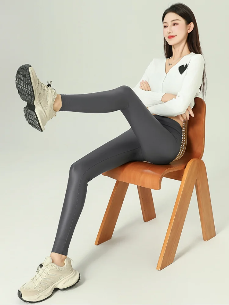 Plus Velvet Skinny Leather Leggings Stretch High Waist Leather Pants Elastic Trousers Women Black Sexy Keep Thermal Pants