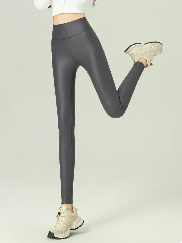 Plus Velvet Skinny Leather Leggings Stretch High Waist Leather Pants Elastic Trousers Women Black Sexy Keep Thermal Pants